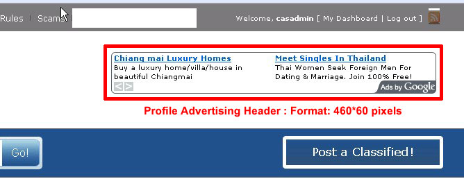 Profile Advertising Header : 468x60 pixels